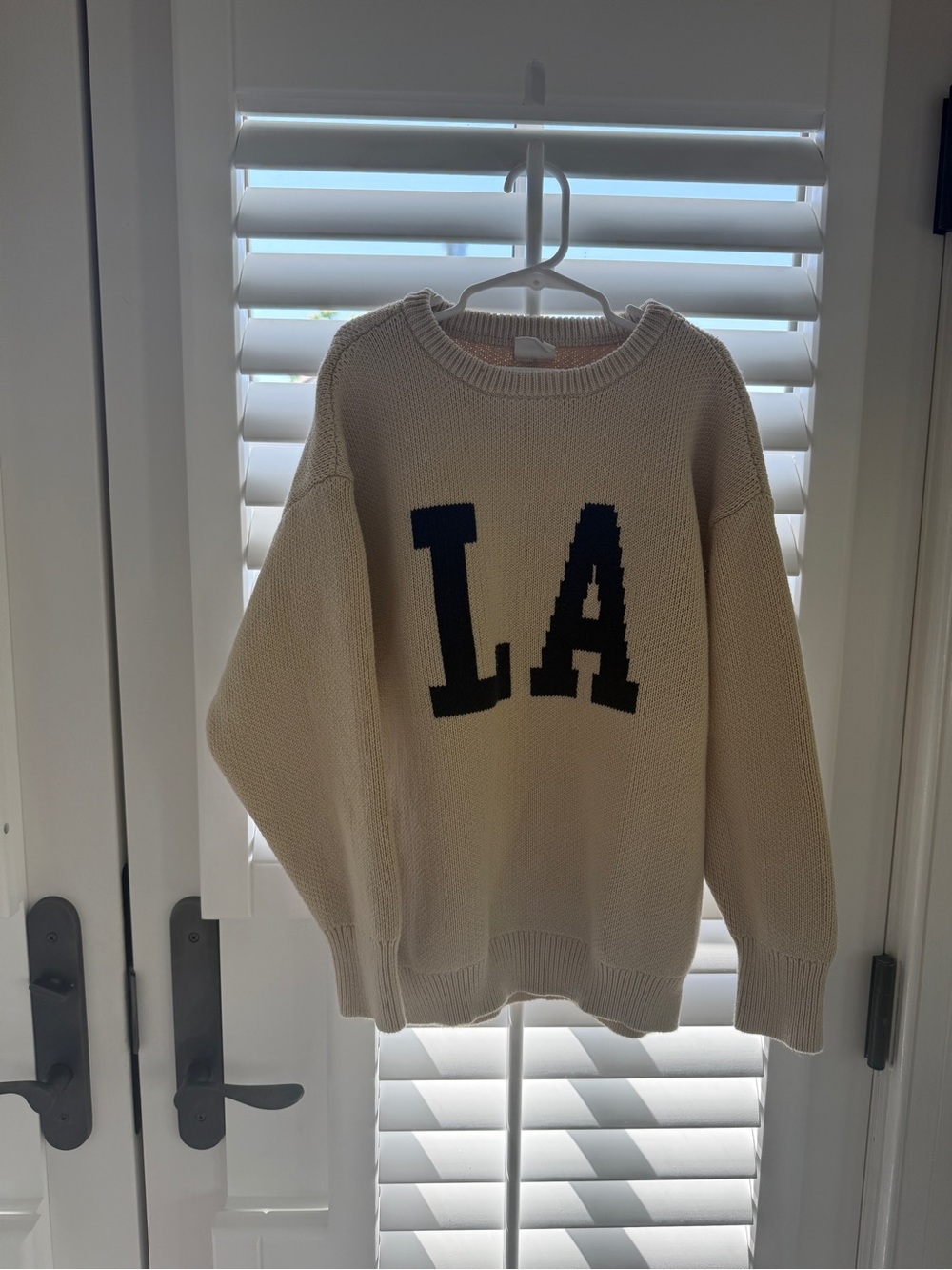 PacSun Cream Crewneck Sweater with Black LA Lettering